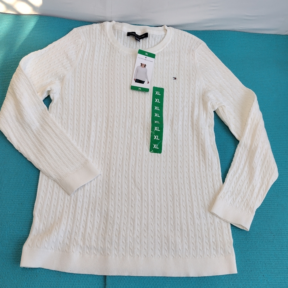 NWT Tommy Hilfiger Women's Cable Knit Sweater Ivory XL